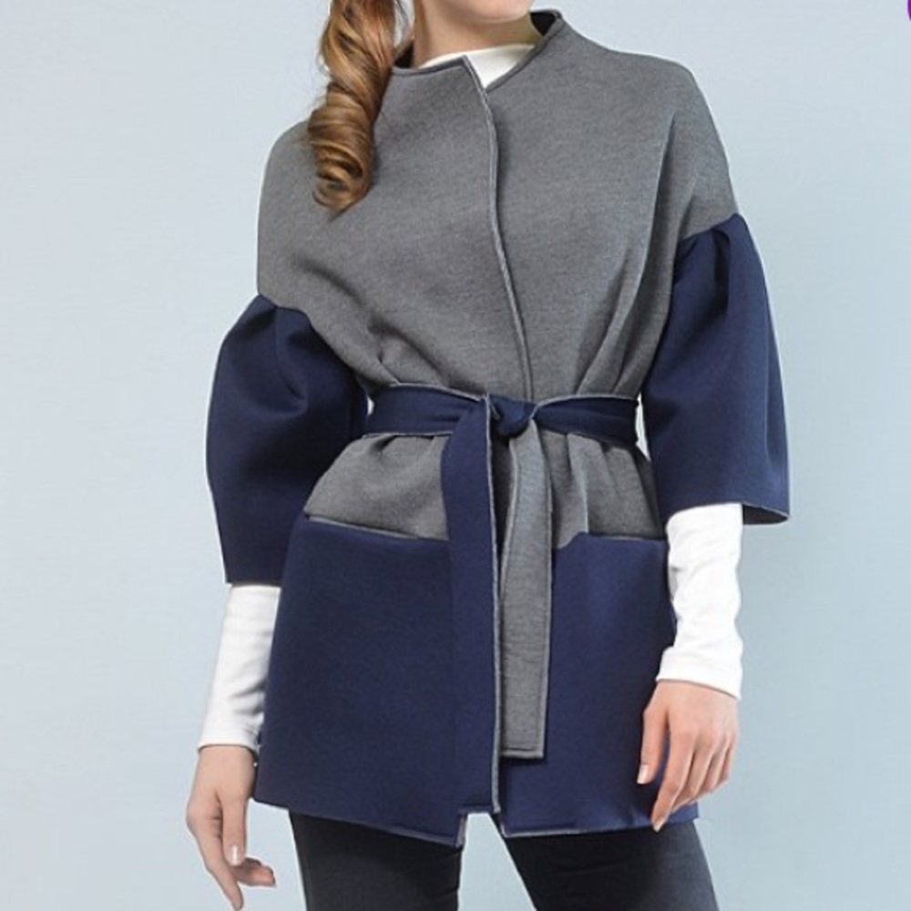 Lila Kass Blue & Gray Tie-Waist Jacket